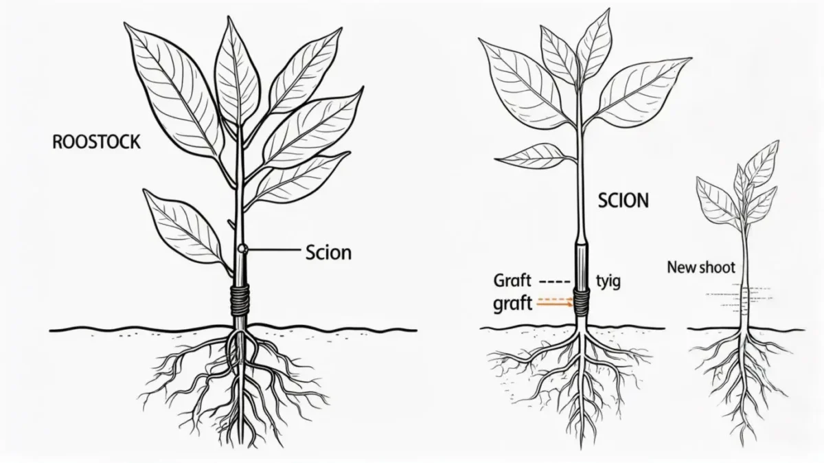 SEBA Class 10 Science Chapter 8 MCQs How Do Organisms Reproduce | জীৱই কেনেকৈ বংশবিস্তাৰ কৰে Most Important MCQs Assam HSLC 3 Illustration of grafting method used for mango plant propagation for SEBA Class 10 Science Chapter 8 MCQs